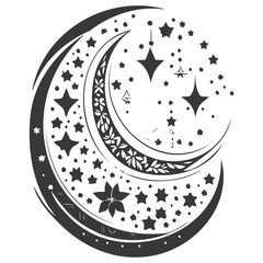 Moon star ramadan arabic islamic illustration grey