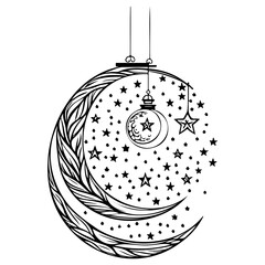 decoration hanging lantern moon star illustration sketch hand draw