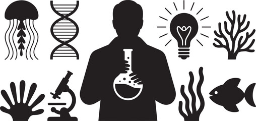 Science Discovery Silhouette A Scientist's Journey Through Biology Chemistry and Marine Life