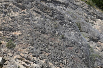 Rockfall Protection Net on Mountain Slope with Vegetation
