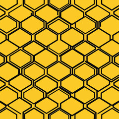 Geometric honeycomb pattern with yellow filling and black outline background, seamless pattern, royalty stock.