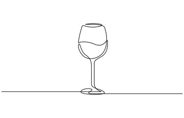 Continuous one line drawing of Wine glass vector illustration. Editavle outline