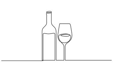Continuous one line drawing of Wine glass vector illustration. Editavle outline