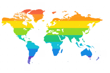 Rainbow world map showing diversity and inclusion on transparent background