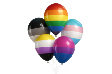 Colorful balloons celebrating LGBTQ plus community with transparent background