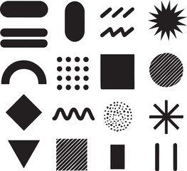 PrintCollection of abstract geometric shapes and patterns in black and white