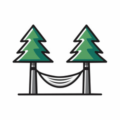 Fototapeta premium Hammock Between Two Trees A Relaxing Forest Scene Illustration