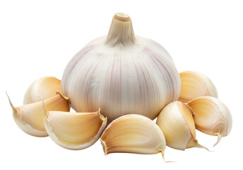 Garlic bulb and cloves isolated on transparent background