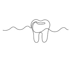 Teeth icon continuous one line drawing outline vector illustration	
