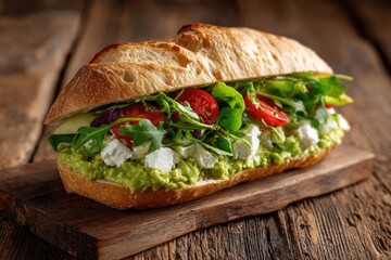 Freshly made avocado and feta sandwich