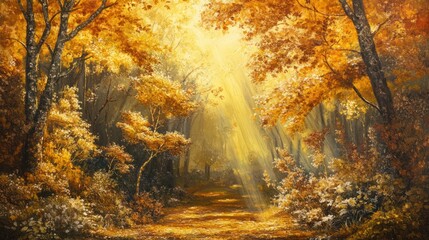 Golden autumn forest path