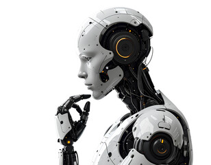 Fototapeta premium AI Robot Thinking, Side View, Isolated on a Transparent Background.