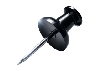 Black thumbtack isolated on transparent background