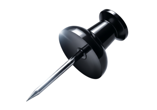 Black thumbtack isolated on transparent background