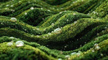 Lush, textured moss landscape with water droplets