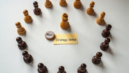 Chess Strategy Concept with Pawns and Move Note on White Table
