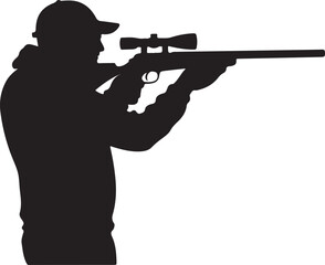 Hunter Shooting Silhouette on Transparent Background