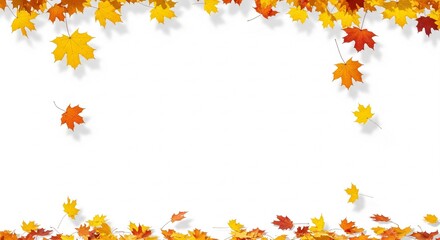 autumn leaves blanket the ground in a sun-drenched park, creating a warm, inviting scene of seasonal beauty and tranquility. Festive autumn decor from pumpkins, berries, leaves on a white background.