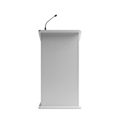 White podium tribune with microphones on transparent background