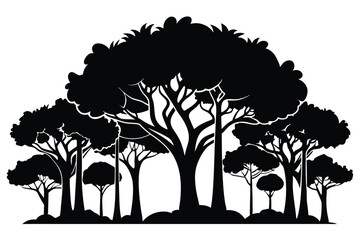 Silhouette of Diverse Tree Sizes and Shapes, Featuring a Large Central Tree Canopy
