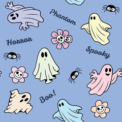 Trendy seamless pattern with ghosts. Vector illustration for fashion print , background, wallpaper, decorative paper and other design.