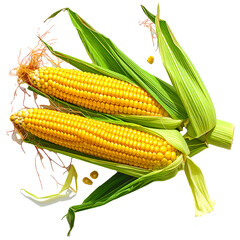 Fresh partially peeled corn on a transparent background