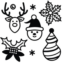 Line Art Christmas Icons | Black and White Outline Festive Vector Pack.