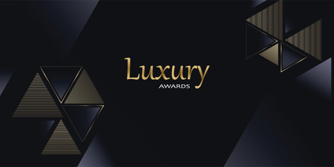 Black and Gold Triangle Award Background. Creative Template. Classy Premium Wedding Card. Grand Luxury Decorative Banner for Wedding and Birthday. Premium Congratulations Card. Event Invitation.