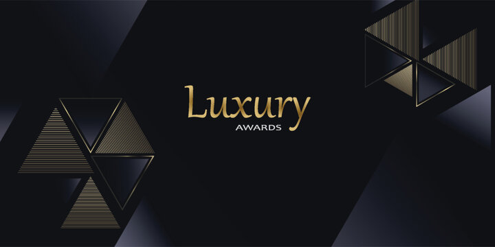 Black and Gold Triangle Award Background. Creative Template. Classy Premium Wedding Card. Grand Luxury Decorative Banner for Wedding and Birthday. Premium Congratulations Card. Event Invitation.