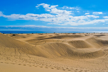 Landscape of Maspalomas Dunes nature reserve Gran Canaria Spain