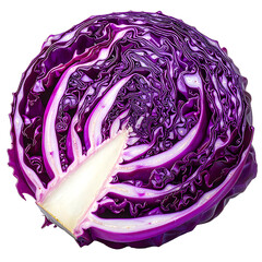 Halved red cabbage shows detailed interior texture on transparent background