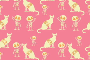Whimsical Pastel Halloween Seamless Pattern Cute Vector Style Playful pastel seamless pattern ideal for kids’ Halloween wallpaper, wrapping paper, and party decor