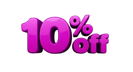 A vibrant 3d rendering of a 10 off discount, isolated on transparent background
