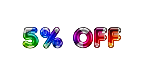 Colorful 5 percent off promotional image isolated on transparent background