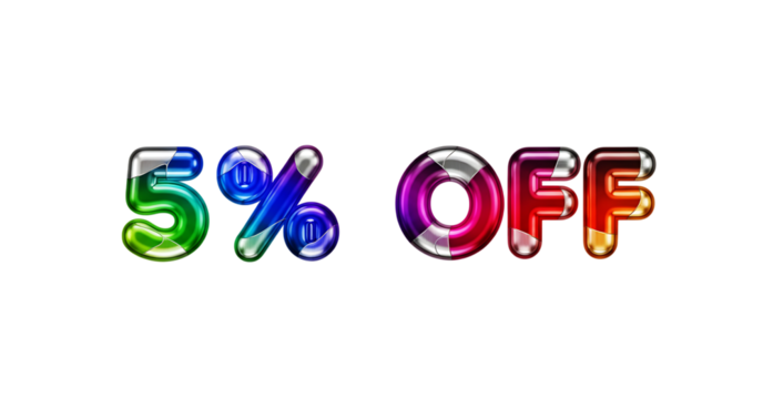 Colorful 5 percent off promotional image isolated on transparent background