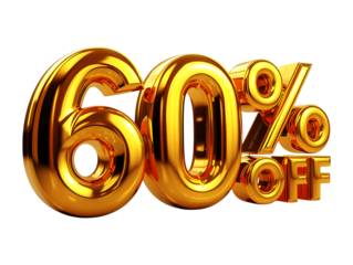 Shiny golden sixty percent off promotional design isolated on transparent background