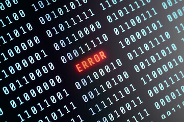 Digital binary code with highlighted red "ERROR" text, symbolizing a system glitch, hacking attempt, or data failure. Great for cybersecurity, coding, and tech-related projects.
