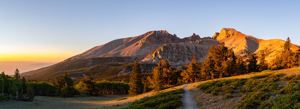 Summer sunrise panorama of Wheeler Peak located in Great Basin National Park, Nevada.