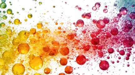 Colorful oil droplets dispersed on white background