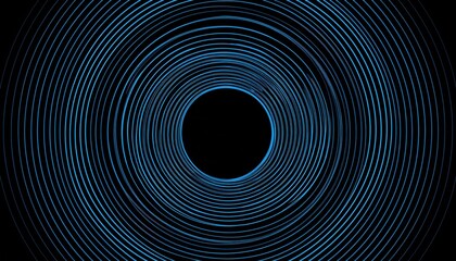 Obraz premium abstract glowing blue concentric circles in a deep dark tunnel effect, futuristic design for digital art, web banner, and commercial background