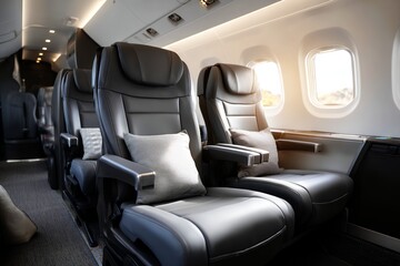 Luxury First Class Cabin With Plush Seating and Natural Light