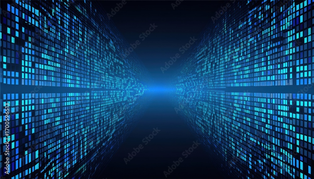 Sticker blue digital matrix futuristic grid with glowing squares abstract technology wallpaper for web desig