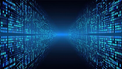 blue digital matrix futuristic grid with glowing squares abstract technology wallpaper for web design and commercial use