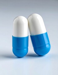 Two white and blue capsules
