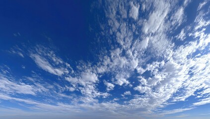 Vast, vibrant blue sky, scattered with fluffy white clouds
