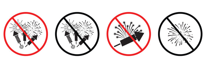 No Fireworks Prohibition Sign – Firecracker and Rocket Ban Safety Warning Icon in Flat Vector Style