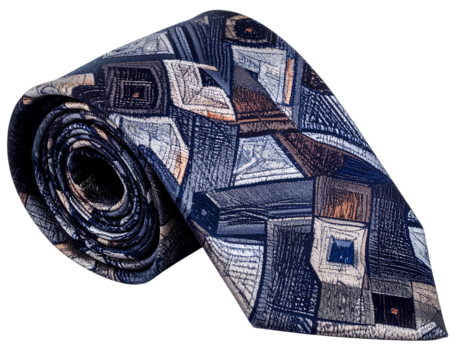 Textured geometric pattern silk tie rolled up isolated on transparent background. - Powered by Adobe