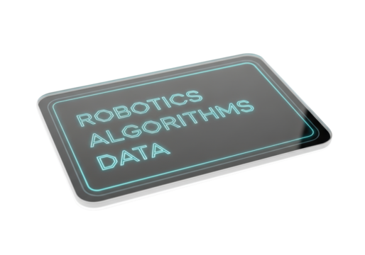 Luminous, translucent screen displaying glowing turquoise digital article fragment, futuristic text, transparent background, copy space, concept of cutting-edge technology