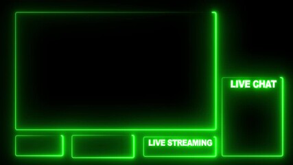 Futuristic technology digital Glowing neon Intermission Stream Overlay Animated. Neon Sign looping face cam and chat for live streaming  .face am gamer graphic, interface Intermission Neon Sign icon.