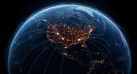 An illuminated globe showcasing global connectivity and network visualization